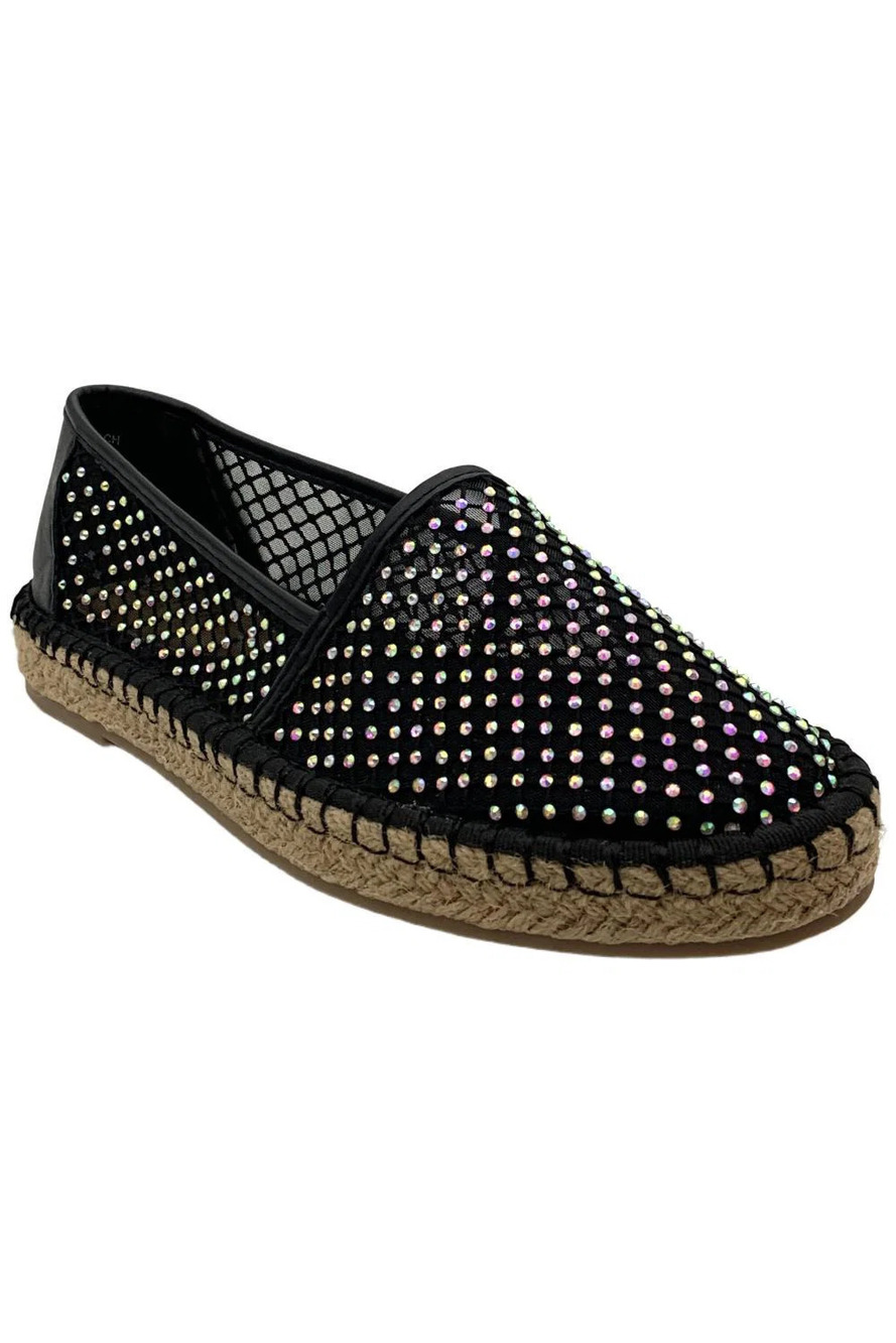 Kenneth Cole Reaction Bonne Mesh Crystal Espadrille Flat Black - Medium